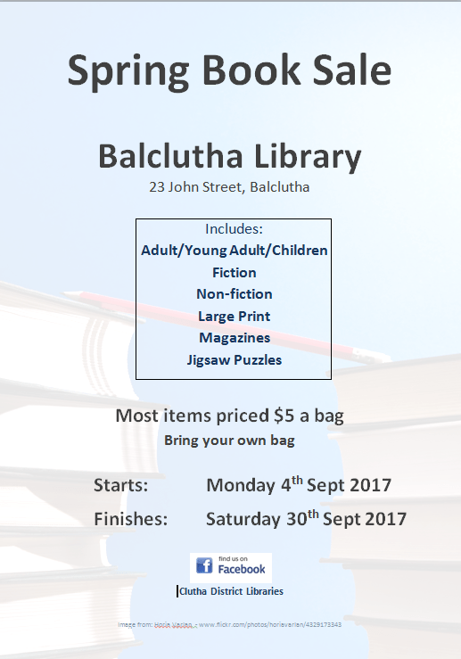 Balclutha Library Spring Book Sale 2017