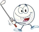 Cartoon Character Golf Ball Swinging A Golf Club